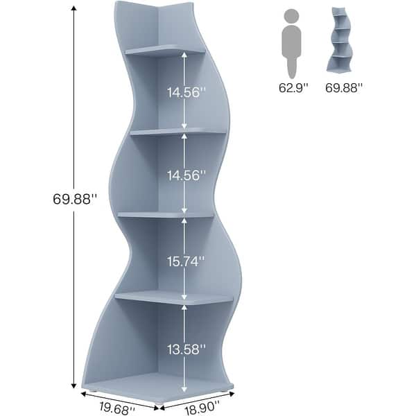 dimension image slide 0 of 9, Corner Shelf Bookcase Bookshelf with Unique Shape for Living Room, Home Office