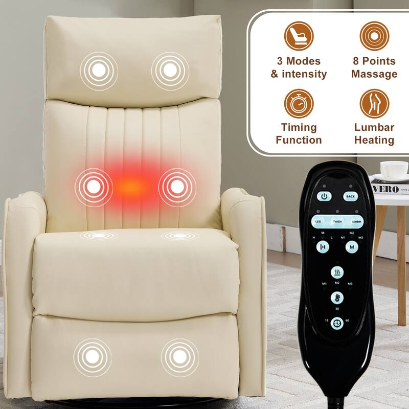 Heat Massage Manual Recliner Chair with Rocker and Swivel in Faux Leather for Living Room