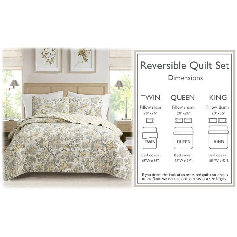 Cozy Line Autumn Floral Foliage Brown Beige Gold Cotton Queen 3 Piece Quilt Bedding Set