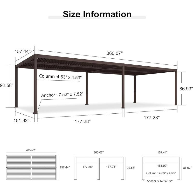 PURPLE LEAF Louvered Pergola Sun Shade Shelter with Adjustable Metal Roof for Patio Hardtop Pergola