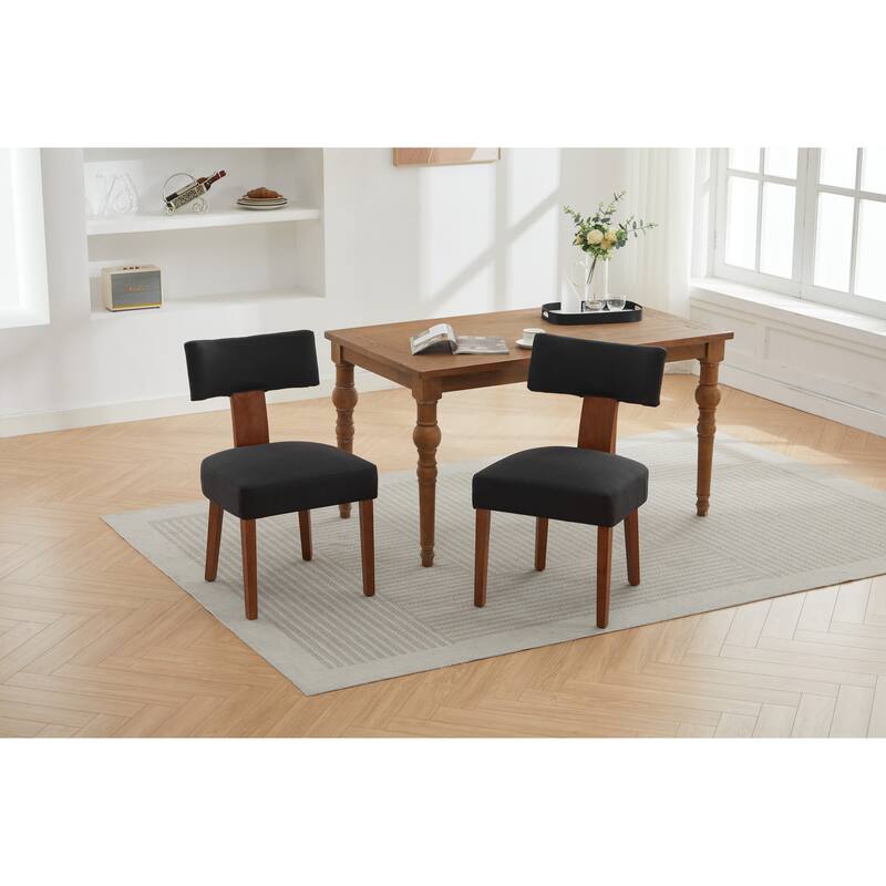 Linen Dining Chairs Set of 2, Armless Chairs with Curved Upholstered Backrest and Wooden Legs for Dining Room