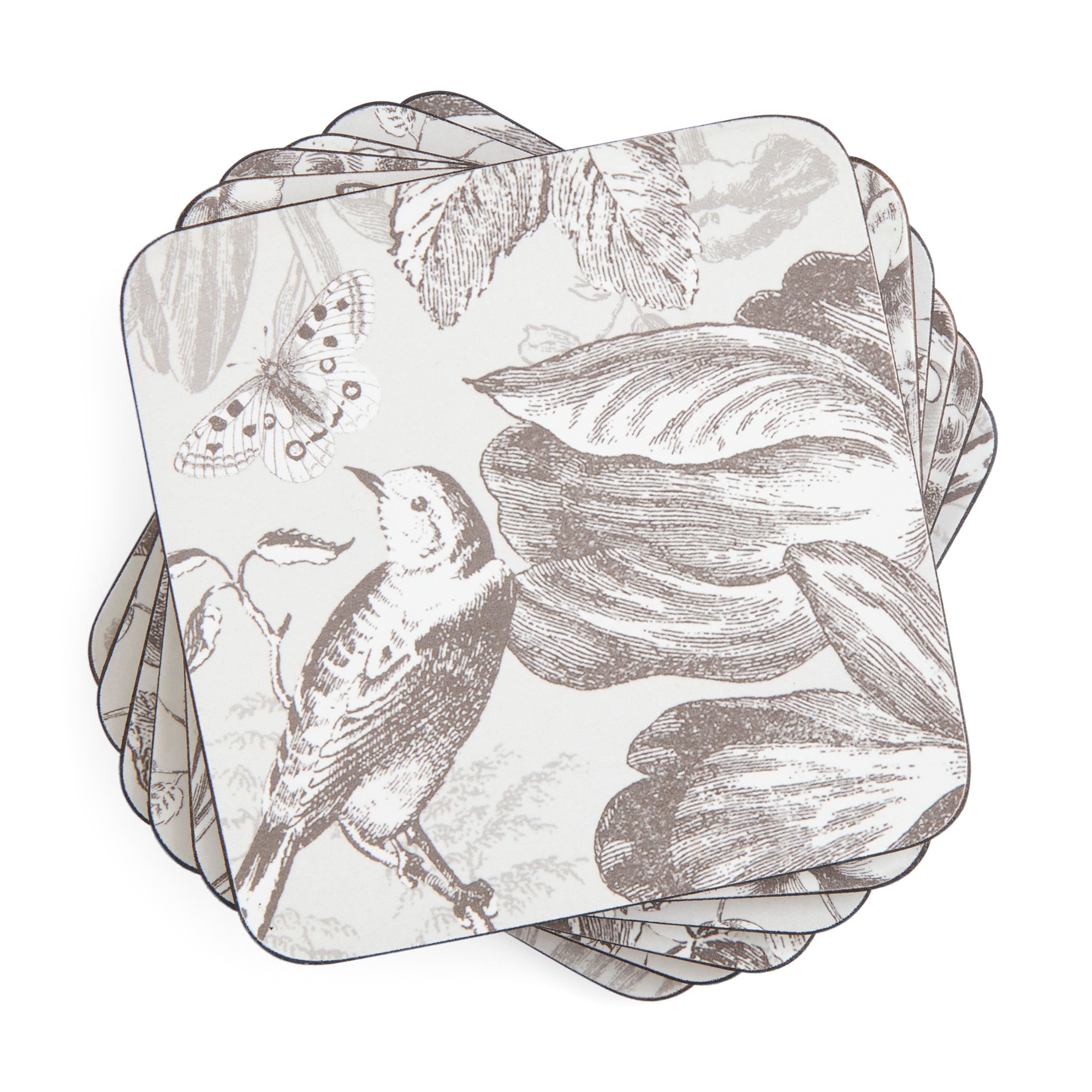 Pimpernel Vintage Garden Cork Coaster Set of 4 Grey Floral Butterfly Heat & Stain Resistant - 4 Inches Sq.