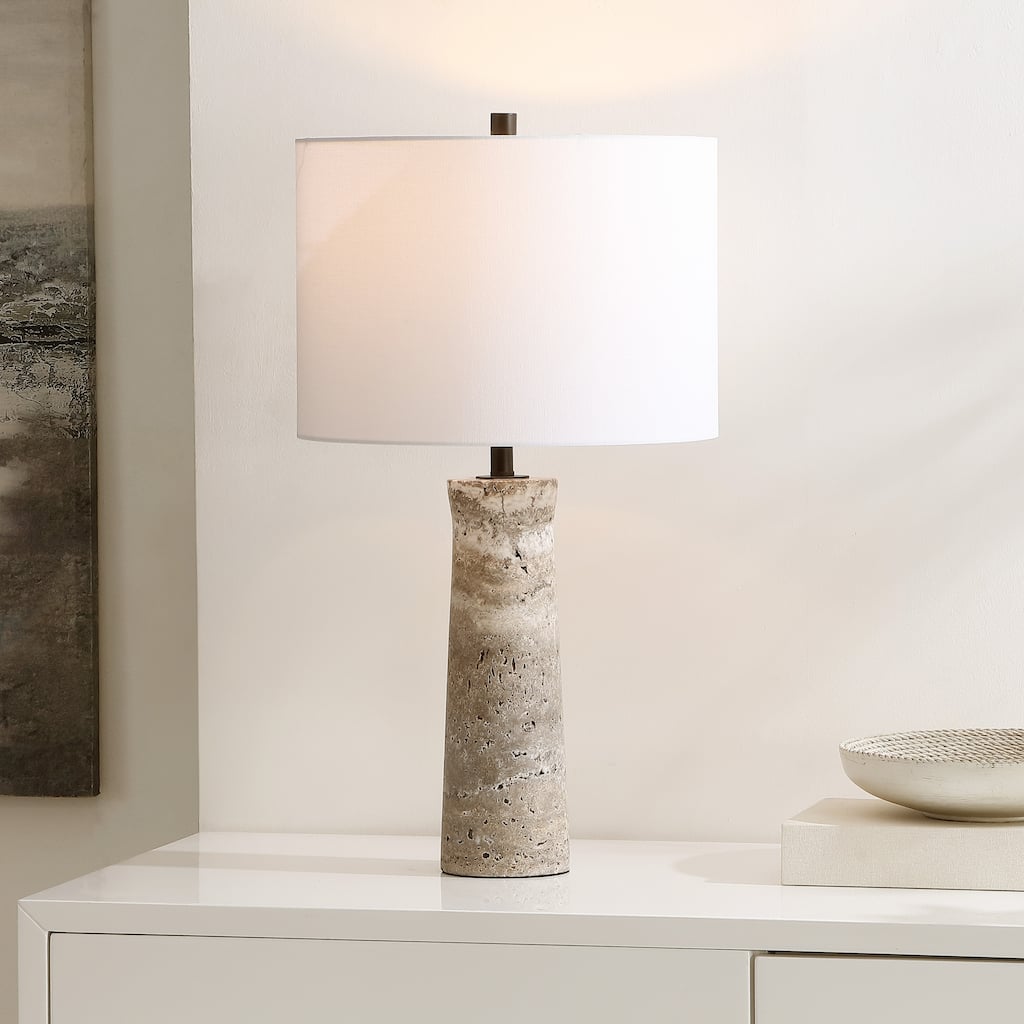 SAFAVIEH Lighting Barbli Travertine 25-inch Table Lamp (LED Bulb Included) - 14 In. W x 14 x In. D 25.3 In. H - 14Wx14Dx25H