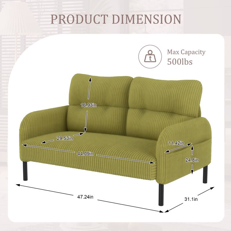 Anmytek Cozy Corduroy Monochrome Double Sofa - Versatile for Living Rooms & Bedrooms