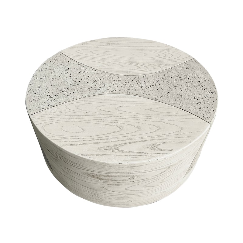 28" Round MGO Coffee Table with a Natural Stone & Wood-Look Finish