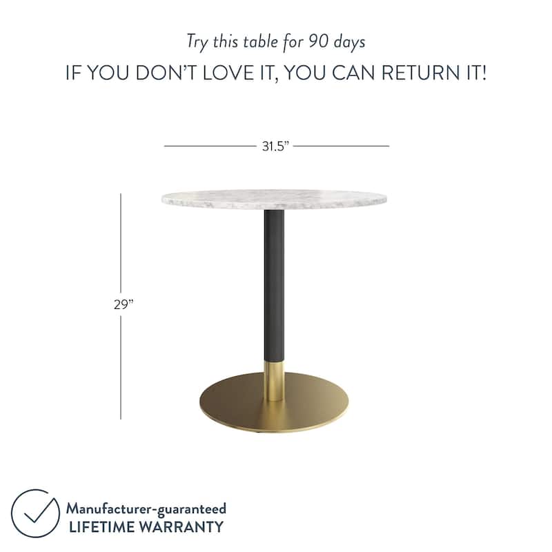 Nathan James Lucy White Faux Marble Table Top Black Base Dining Table