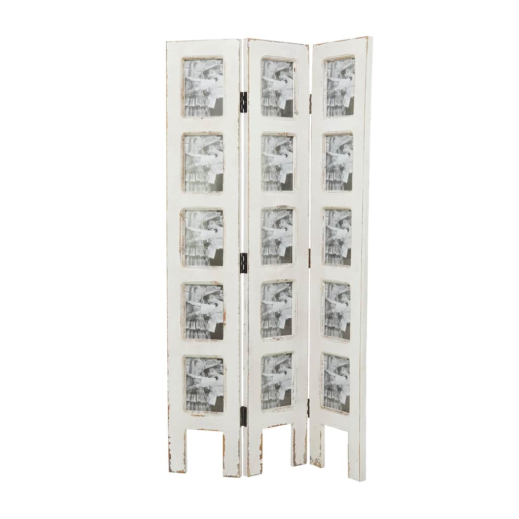 Wooden Hinged Foldable Partition 3 Panel Room Divider Screen with 15 Photo Slots - White - Roche River Decor - 1"Wx27"Lx51"H