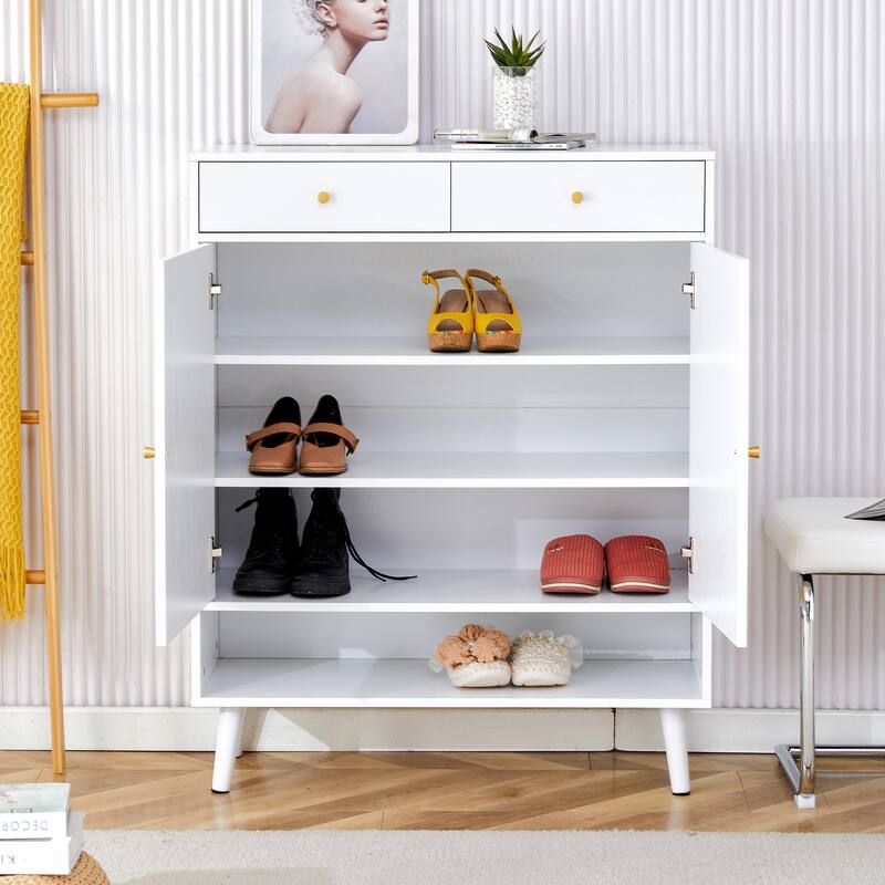 Stylish Rattan Shoe Organizer Rack Storage Cabinet with Wood Finish for Entryway, Hallway, Corridors, and Bedrooms