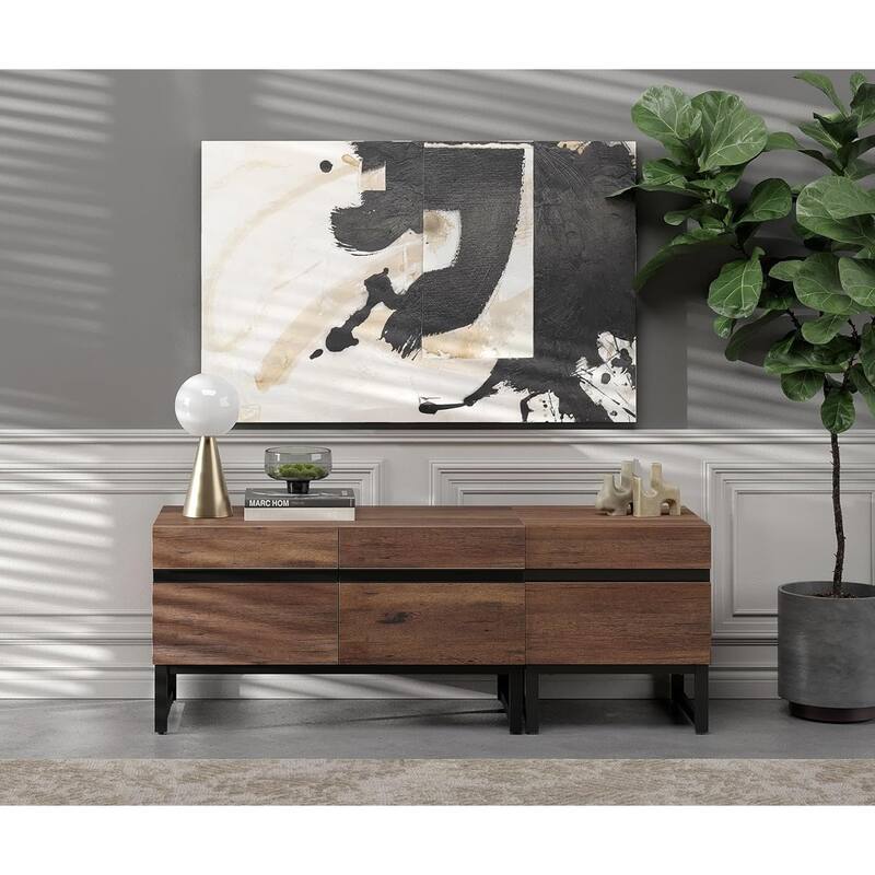 WAMPAT Modern TV Stand for TVs up to 50 inch TV, 2 in 1 Entertainment Center TV Console with Storage Cabinets and Metal Base