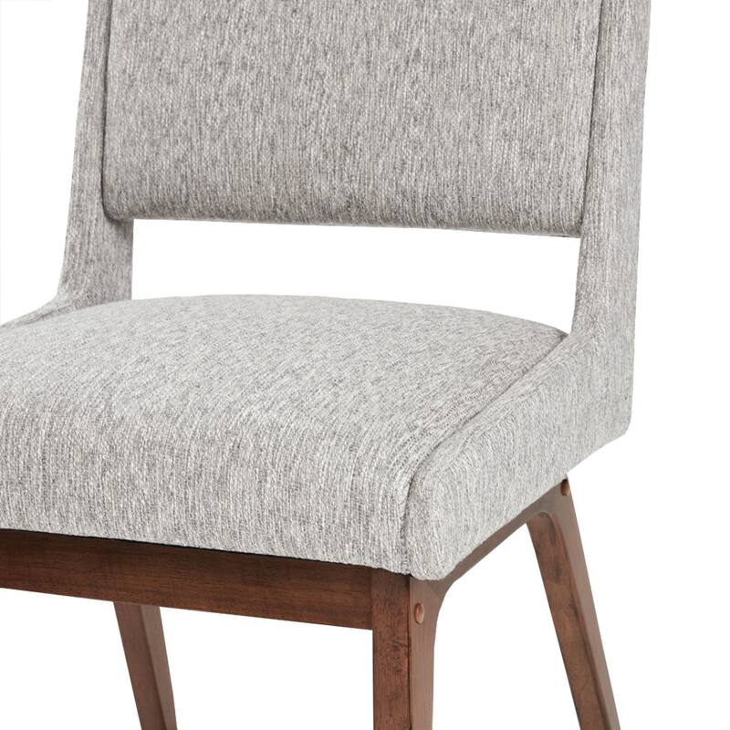 Roomfitters Dining Side Chair (Set of 2), Mid-Century Modern Upholstered Seating with Solid Pecan Wood Legs, Light Gray