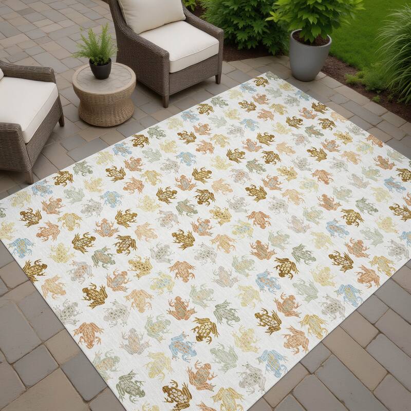 Machine Washable Indoor/ Outdoor Modern Frogs Chantille Rug