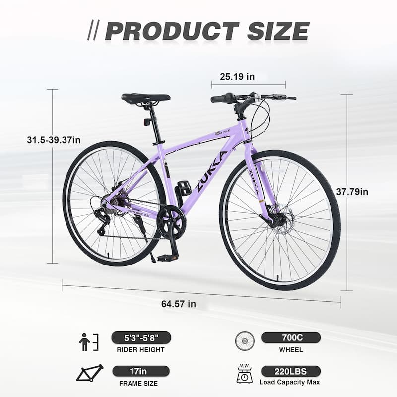 Shimano 7 Speed Hybrid Bike 700C Road Cycling Bicycle, Urban Commuter Bicycles with Double Disc Brakes, Aluminum Alloy Frame