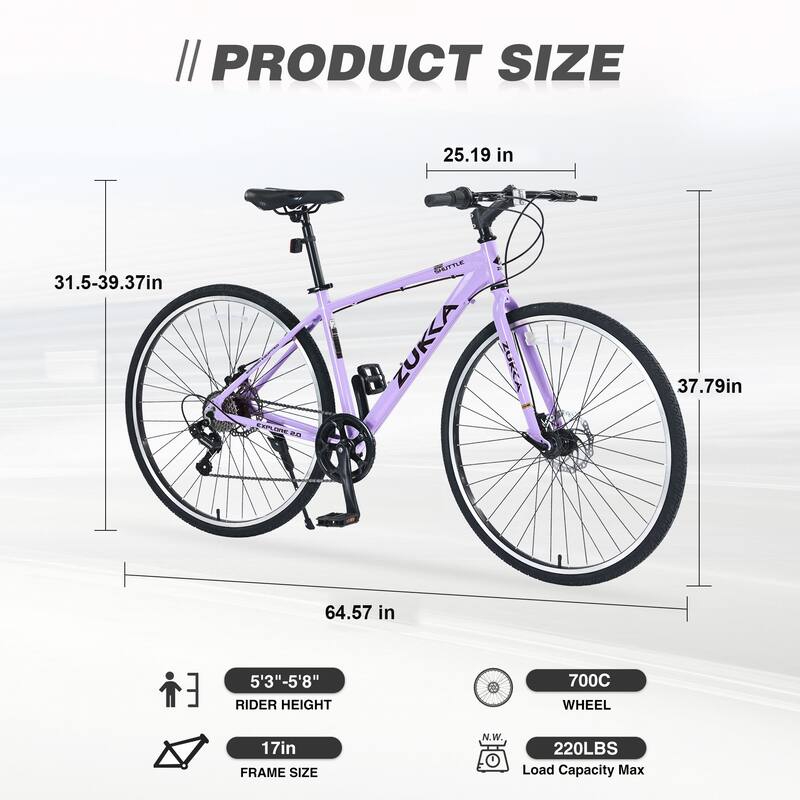 Unisex Hybrid Road Bike - Aluminum Alloy Frame, Double Disc Brakes, Shimano Gears - 26