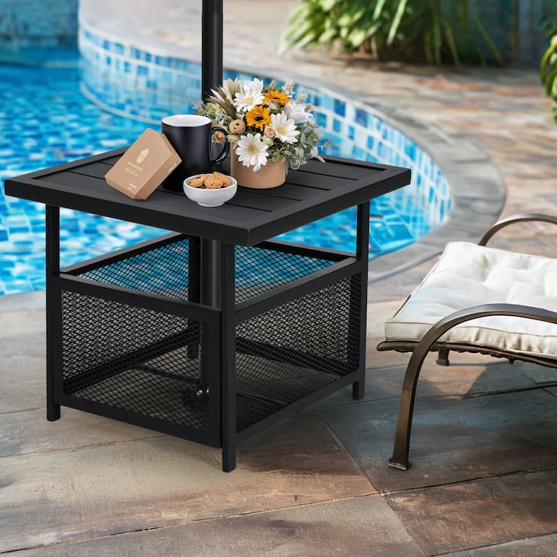 Outdoor Patio Side Table Coffee Bistro Table with 1.57'' Umbrella Hole