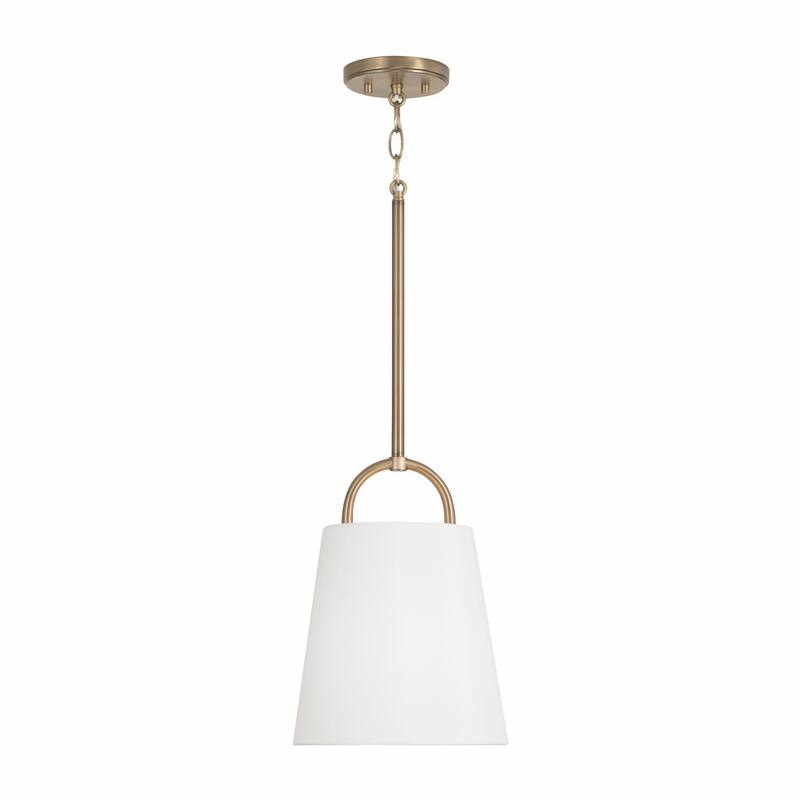 Brody 1-light Pendant w/ White Fabric Shade - 13.75"H x 10"W - Aged Brass