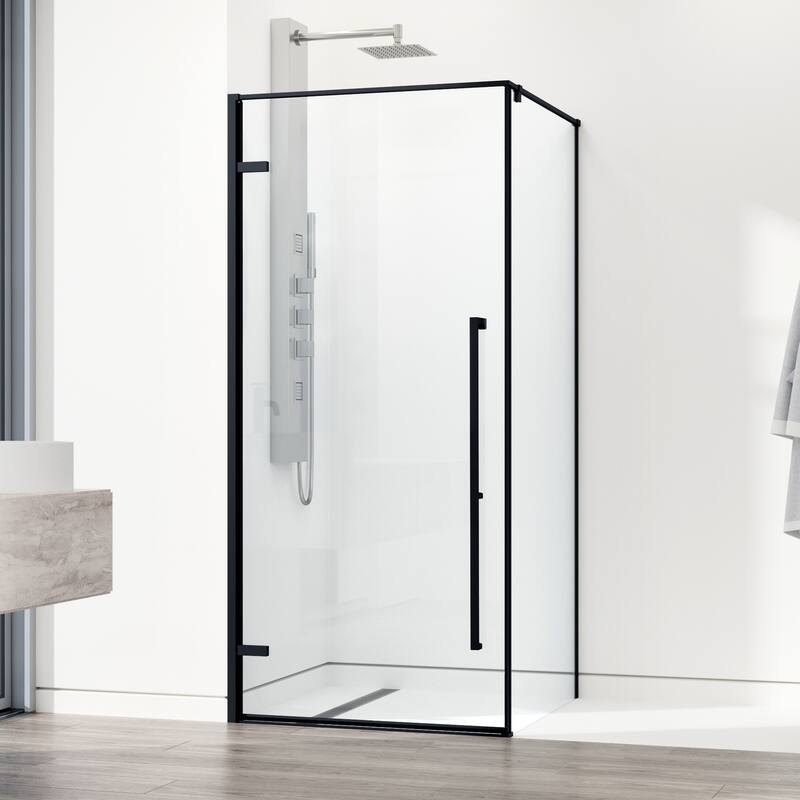 VIGO Meridian 34"D x 34"W x 73"H Framed Hinged Shower Enclosure in Matte Black
