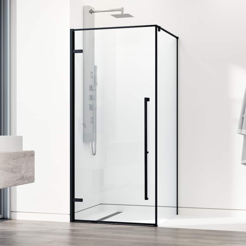 VIGO Meridian 34"D x 34"W x 73"H Framed Hinged Shower Enclosure in Matte Black