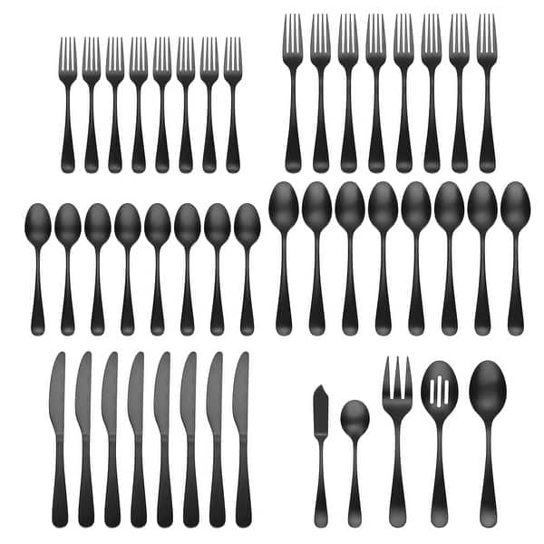 Cambridge Rhiannon Black Satin 45-Piece Flatware Set