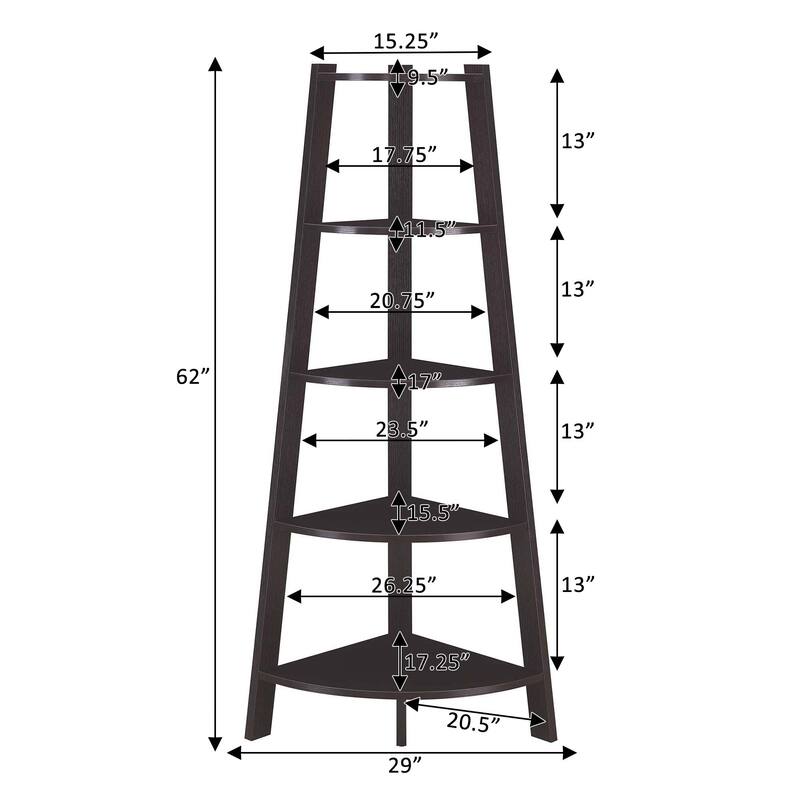 Convenience Concepts Newport 5 Tier Wide Corner Bookcase