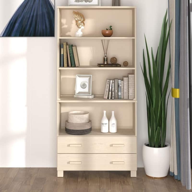 vidaXL Drawer Cabinet Bookshelf with Storage Shelves HAMAR Solid Wood Pine - 33.5" x 13.8" x 70.9"