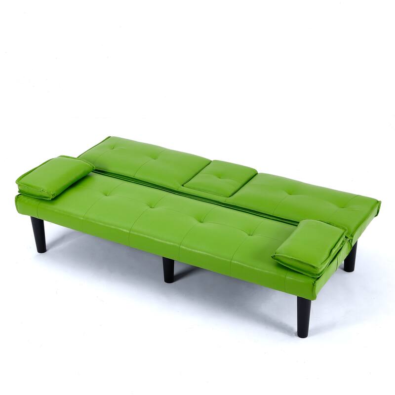 The 67-inch black PVC multi-functional sofa bed with a foldable and cup holder design