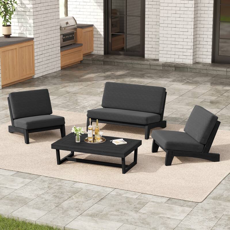 4 Set Outdoor Patio Teak Wood Club Chairs Loveseat with Coffee Table