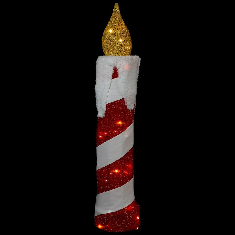 3D LED Lighted Striped Candle Christmas Outdoor Decoration - 30" - Red and White
