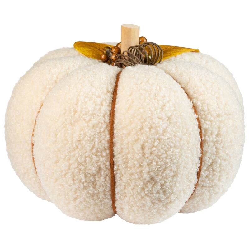 Large Plush Pumpkin Fall Harvest Decoration - 7.5" - Cream and Yellow
