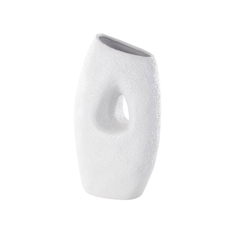 Ceramic Abstract Textured Decorative Vase with Cutout Center - White - Roche River Decor