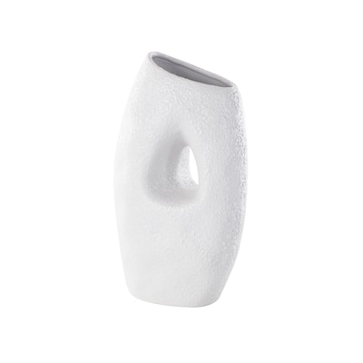 Ceramic Abstract Textured Decorative Vase with Cutout Center - White - Roche River Decor