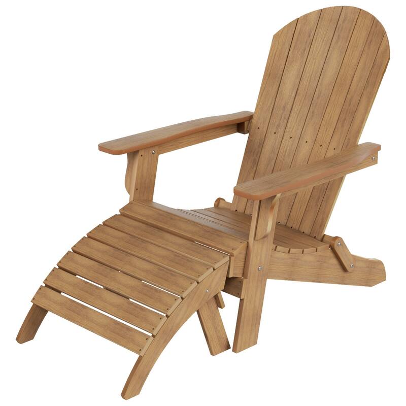 Vineyard HIPS Outdoor Folding Eco-Friendly All Weather Seashell Adirondack Chair with Ottoman (2-Piece Set)