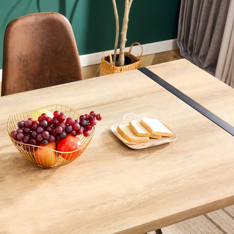 Roomfitters Industrial Wood Dining Table for 4-6 with Thick Engineered Top and Metal Legs for Living Room, Rustic Brown
