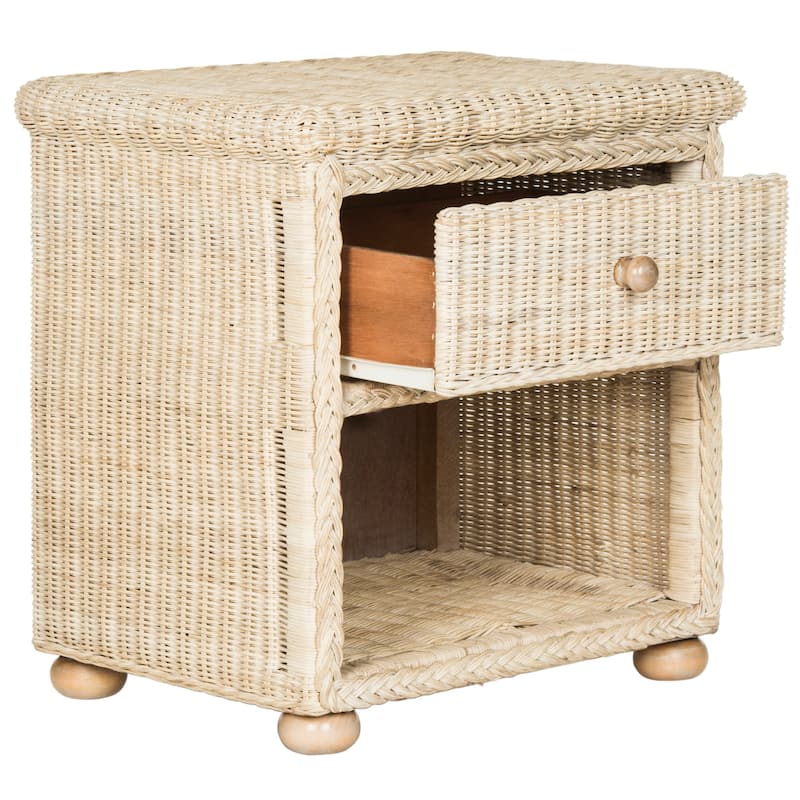 SAFAVIEH Alexie Wicker One Drawer Natural White Wash Nightstand