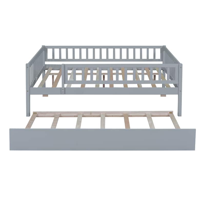 Wood Daybed with Trundle and Fence Guardrails