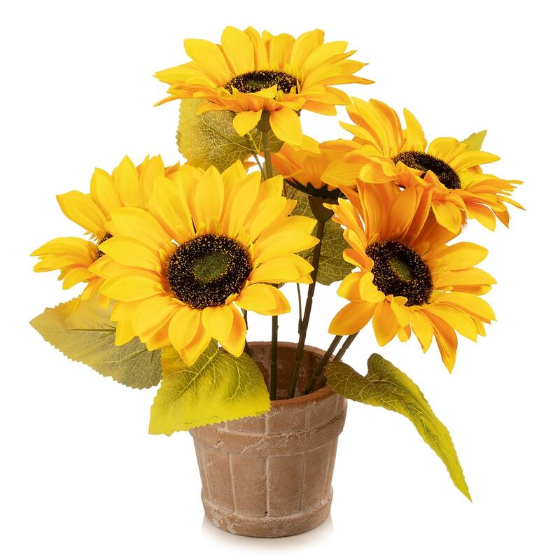 Enova Home Artificial Sunflower Arrangement in Pot for Home Office Centerpiece Decoration