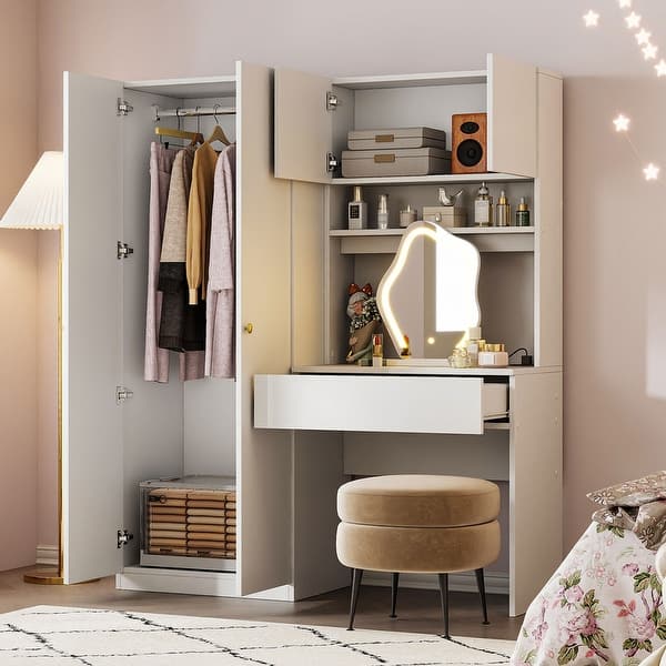 Wooden Storage Desk Wardrobe for Bedroom with Shelves and 3 Drawers - Bed Bath & Beyond