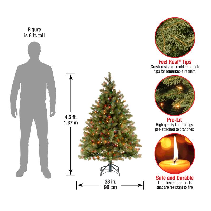 National Tree Company 4.5 ft. Feel-Real Down Swept Douglas Fir Hinged Tree with 450 Multi Lights - 4.5 Foot