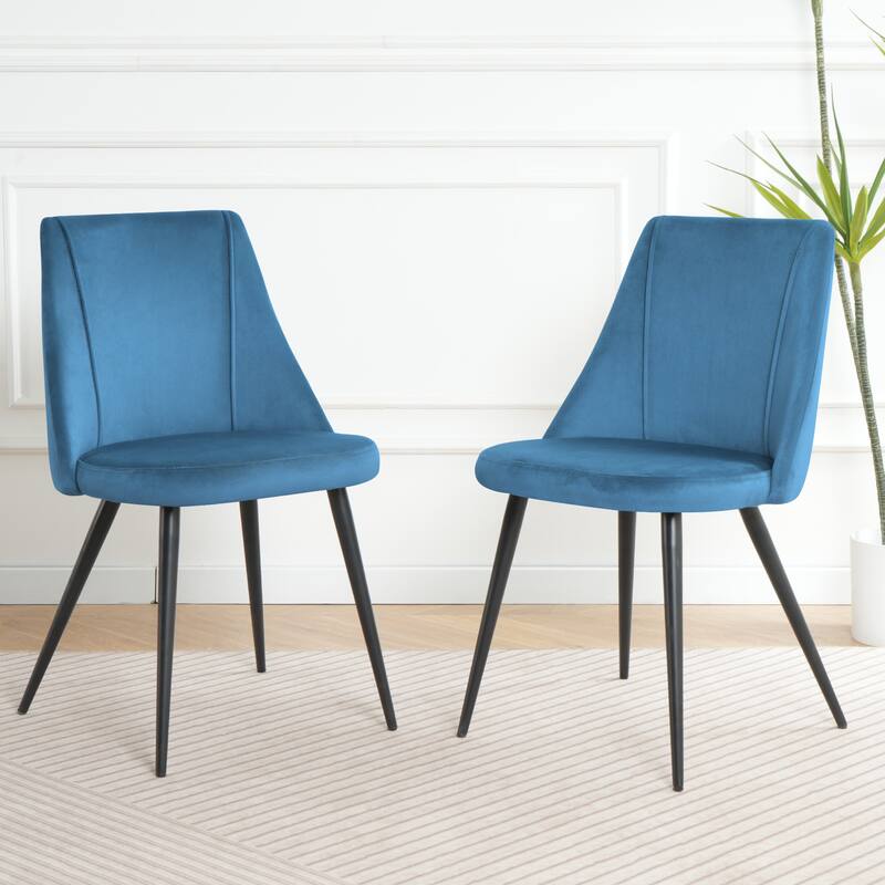 Modern blue velvet dining chair, fabric upholstery chair, black metal chair feet for home living room, bedroom, kitchen,