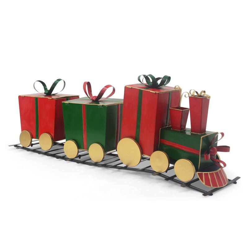 Hortense Iron Christmas Train Decor with Gift-Shaped Carriages by Christopher Knight Home - 47.00"W x 11.10"D x 17.25"H