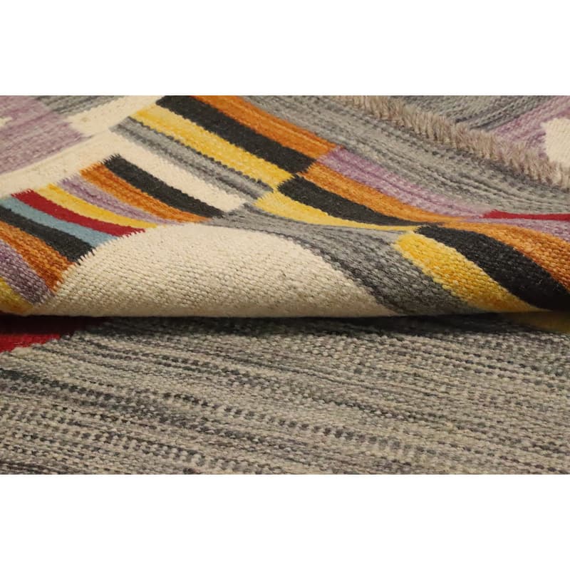 Hand Woven Oriental 100% Wool Carpet Southwestern Tribal Greys & Charcoal Kilim Area Rug - 9' 8'' X 6' 7''