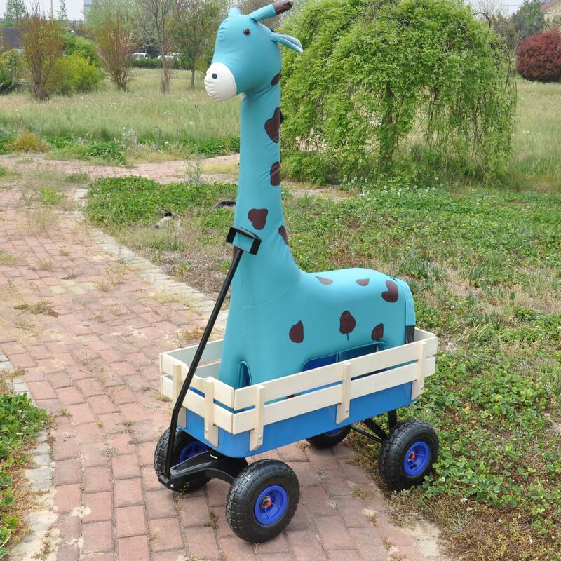 Outdoor Wagon All Terrain Pulling with Wood Railing Air Tires Children Kid Garden