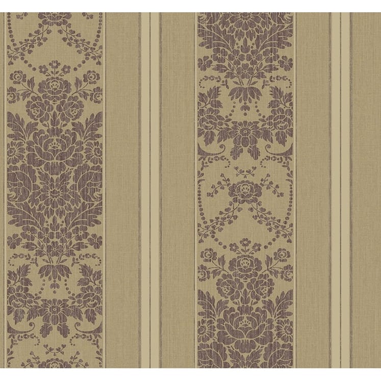 Seabrook Designs Hemingway Floral Stripe Unpasted Wallpaper - 27 in. W x 27 ft. L - Metallic Taupe & Wine