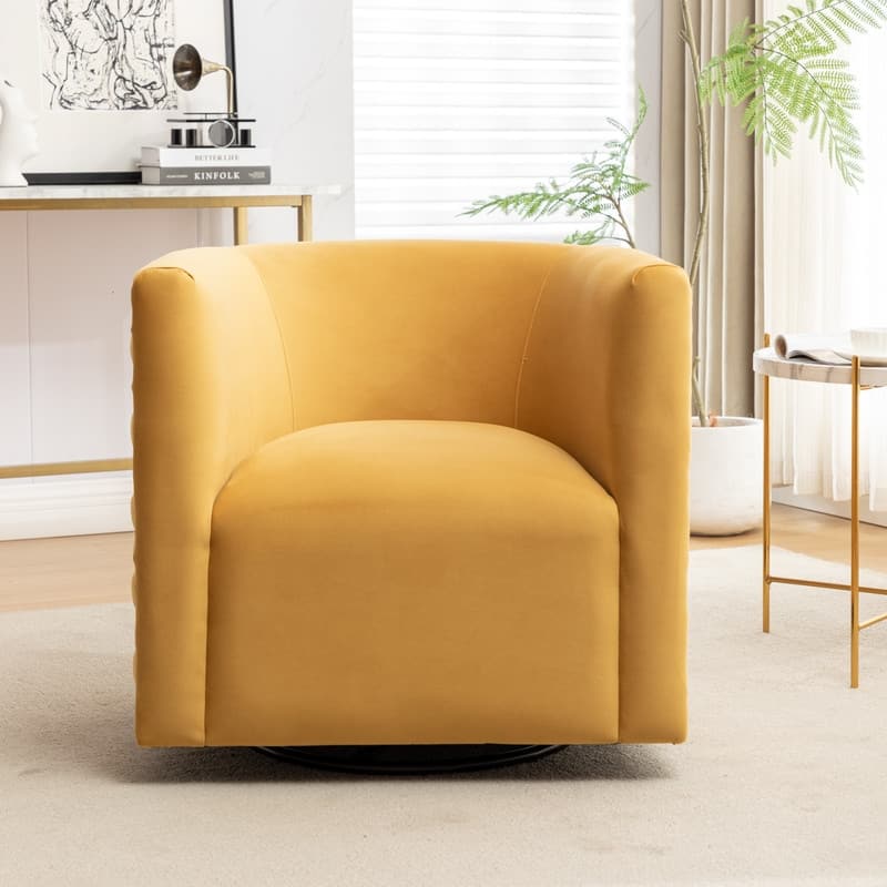 Modern Glam Velvet Upholstered 360 Degree Swivel Barrel Chair