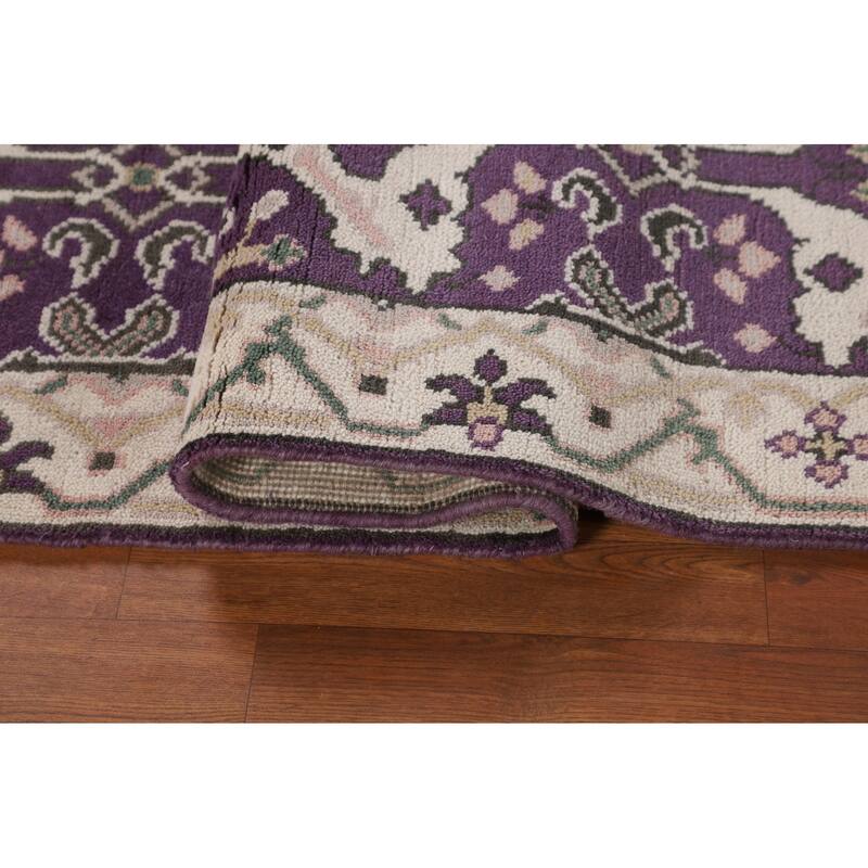Purple & Ivory Oushak Indian Runner Rug Handmade Wool Carpet - 2'7"x 8'1"