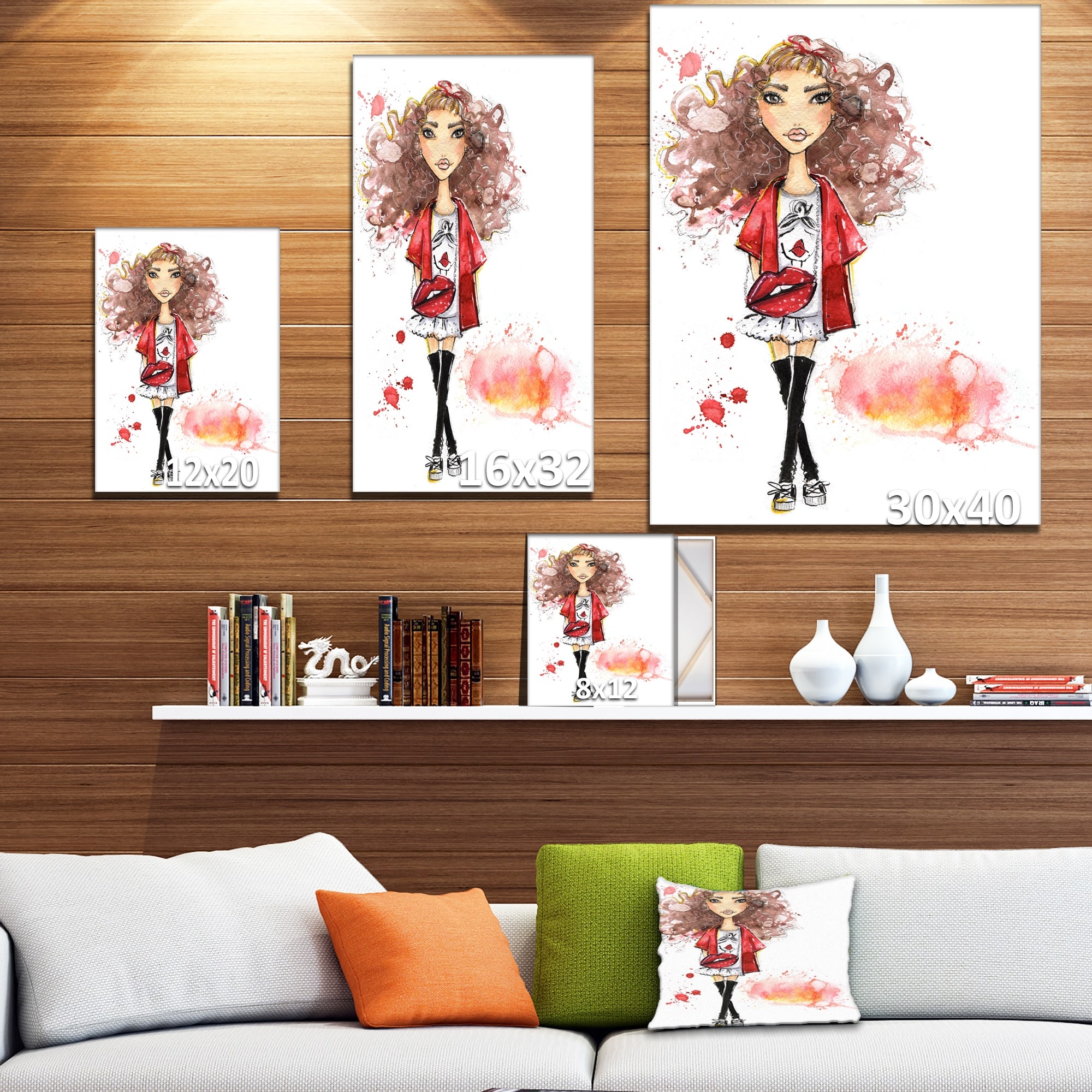 Designart Fashionable teenage girl Glamour Print on Wrapped Canvas set -  28x36 - 3 Panels - Bed Bath & Beyond - 32981387