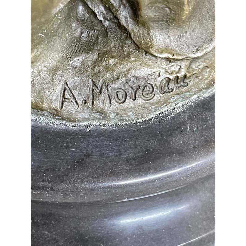Signed Moreau Young Lady With Two Angels Bronze Sculpture Statue Figurine Decor