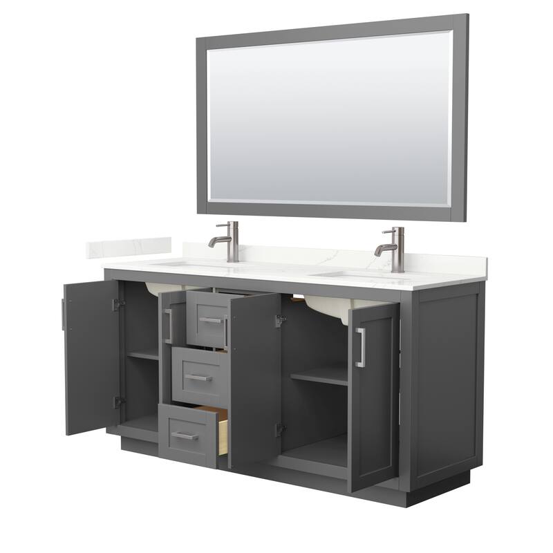 Miranda 66-inch Double Vanity, Quartz Top, 58-inch Mirror