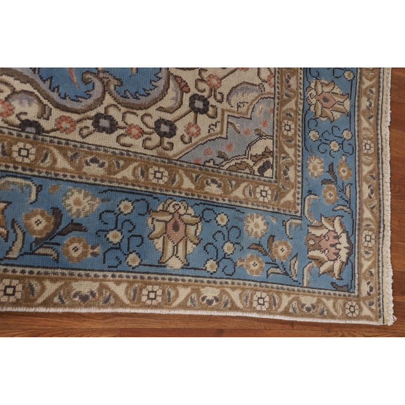 Traditional Blue Tabriz Persian Vintage Area Rug Handmade Wool Carpet - 6'4" x 9'8"