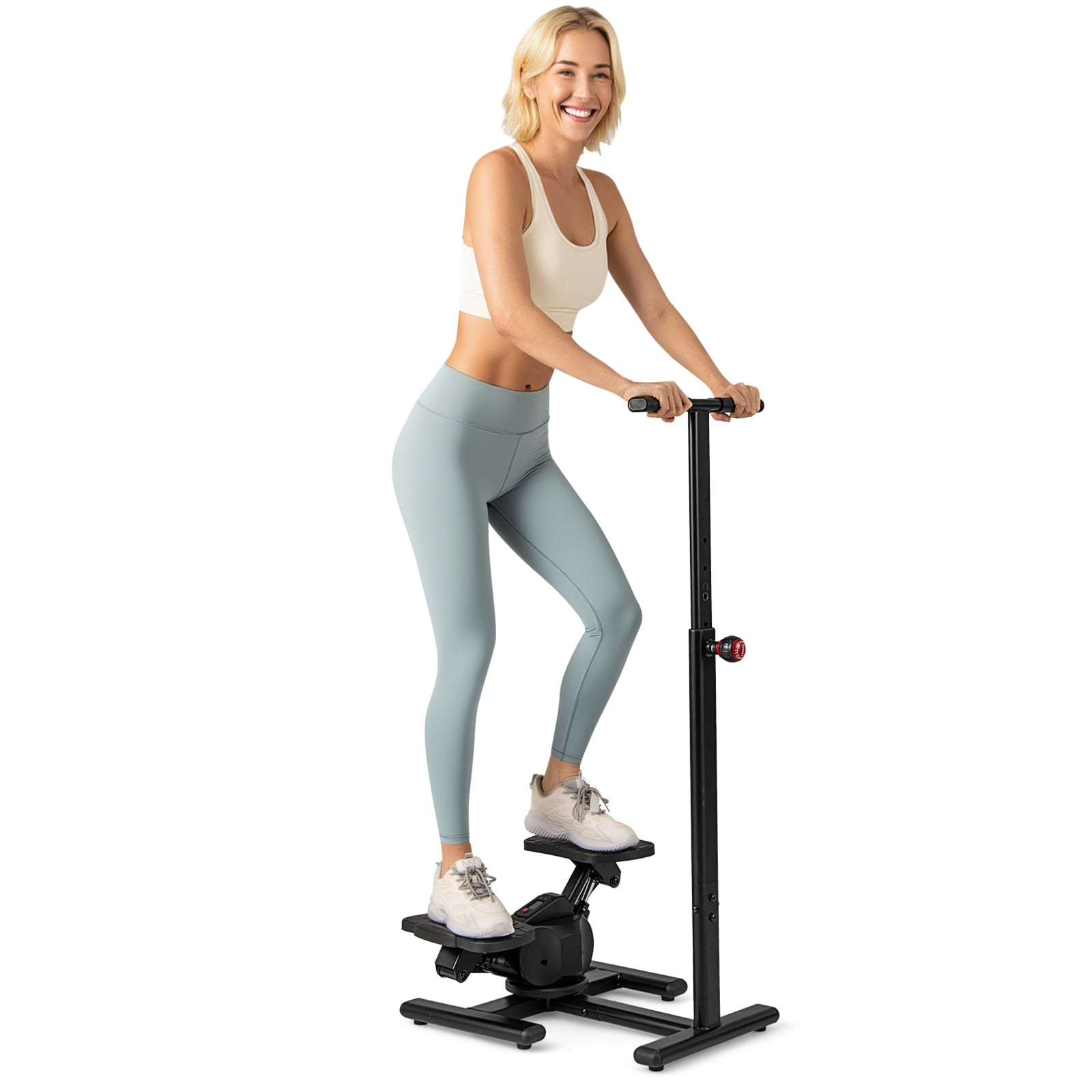 Gymax Steppers for Exercise w/Height-Adjustable Handlebar & Non-slip - Black