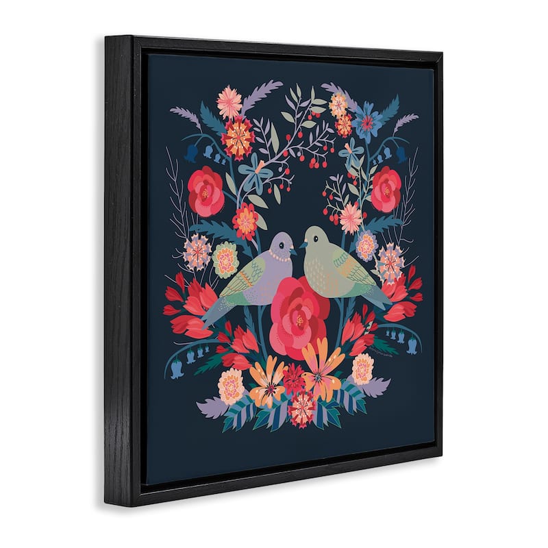 Stupell Symmetrical Birds & Flowers Framed Floater Canvas Wall Art Design By Verbrugge Watercolor